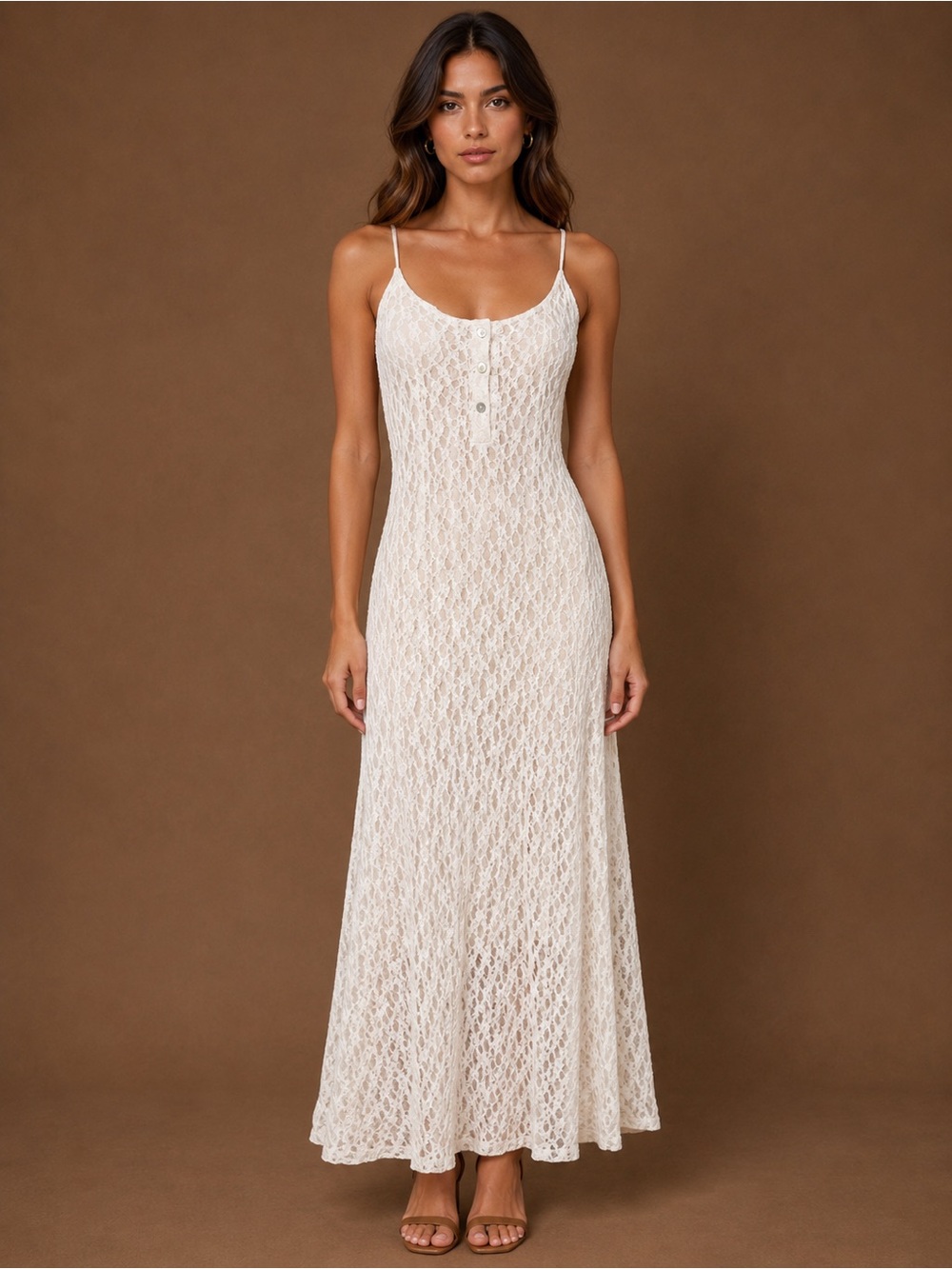 Luludea Made in Italy Natural Lace Maxi Dress NWT Size L